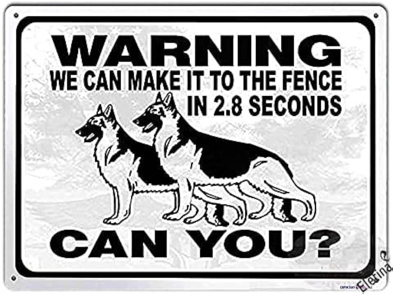 Eletina Art Wall Decor German Shepherd Dog Guard Dog Security Funny Metal Tin Sign Warning We Can Make It to The Fence Aluminum Sign 8x12 inches - Image 1